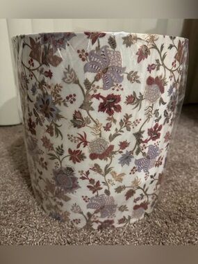 Floral Pattern White & Multicolor Waste Basket -